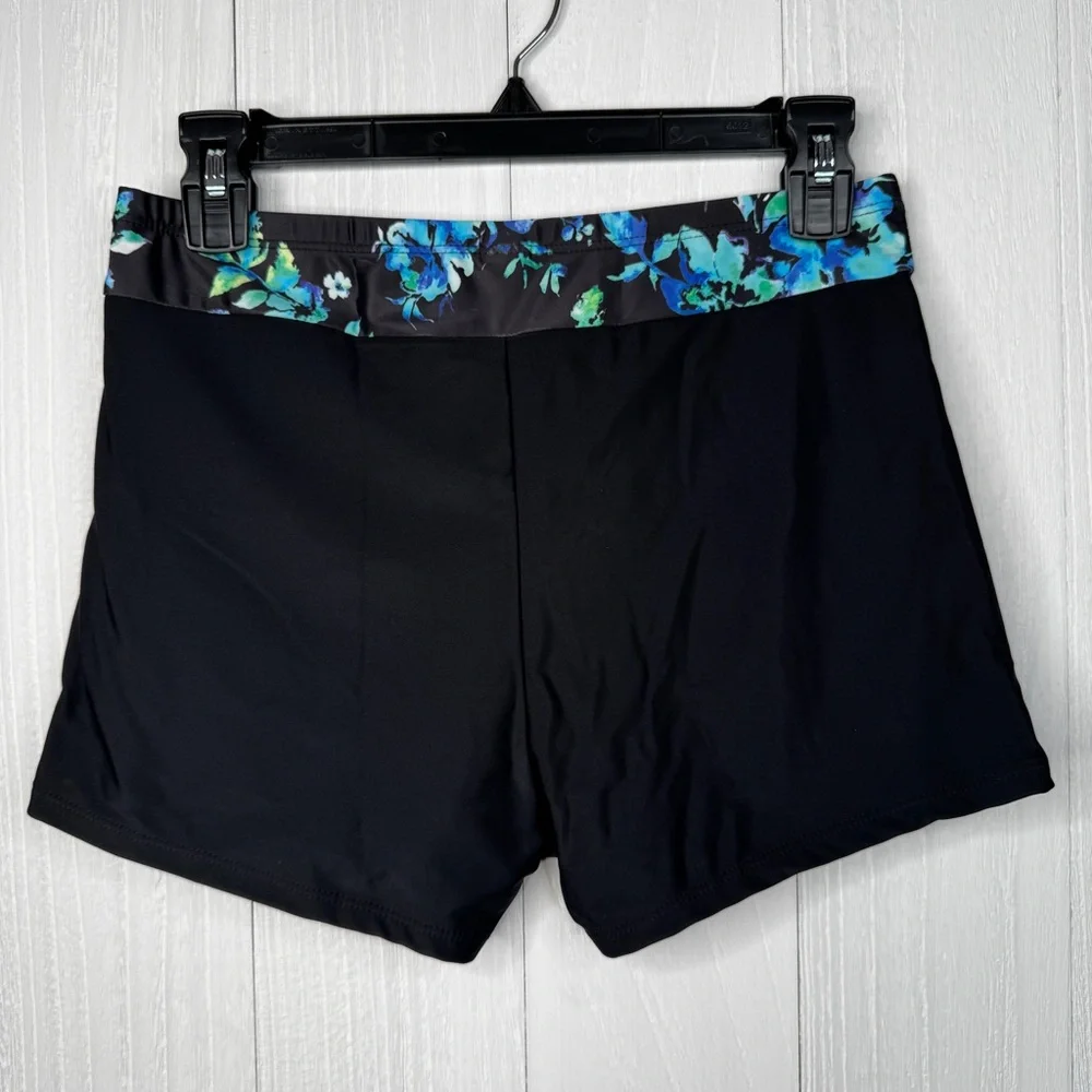Yonique Black and Blue Floral Tankini & Shorts Set